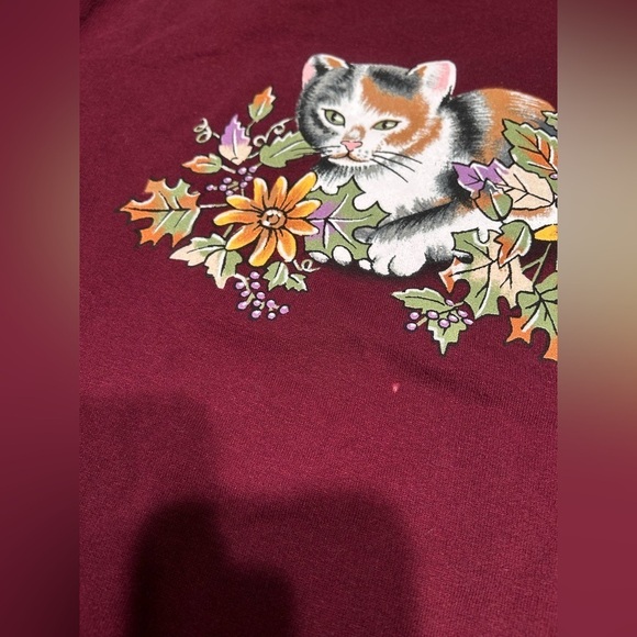 Vintage Blair Burgundy Autumn Cat Crewneck Sweatshirt - Picture 7 of 7
